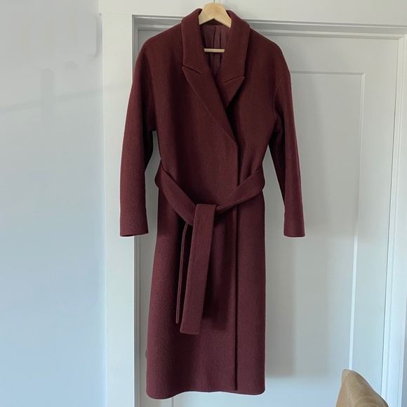 COS Belted Wool Coat in Burgundy - Picture 4 of 9